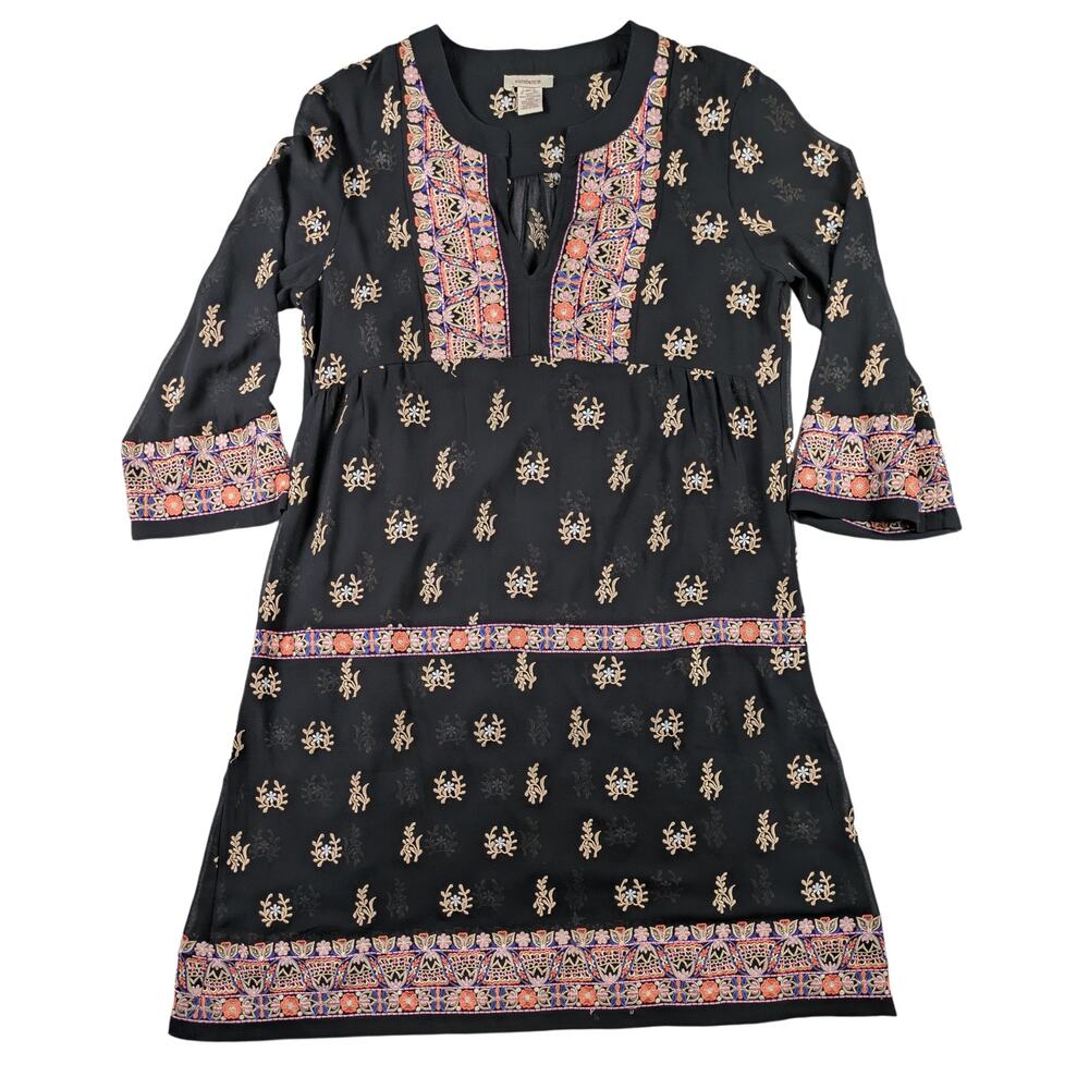 Sundance To The Winds Dress Women’s Black Floral Boho  Midi Dress Size Medium